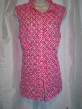 CHADWICKS PINK/WHITE BUTTON UP SLEEVELESS BLOUSE SZ 18